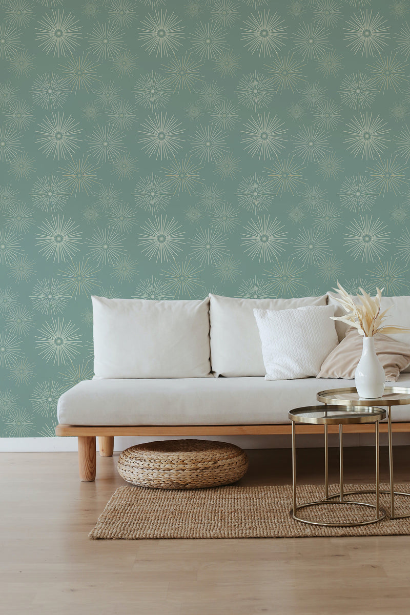 self stick wallpaper green star pattern living room elegant sofa coffee table