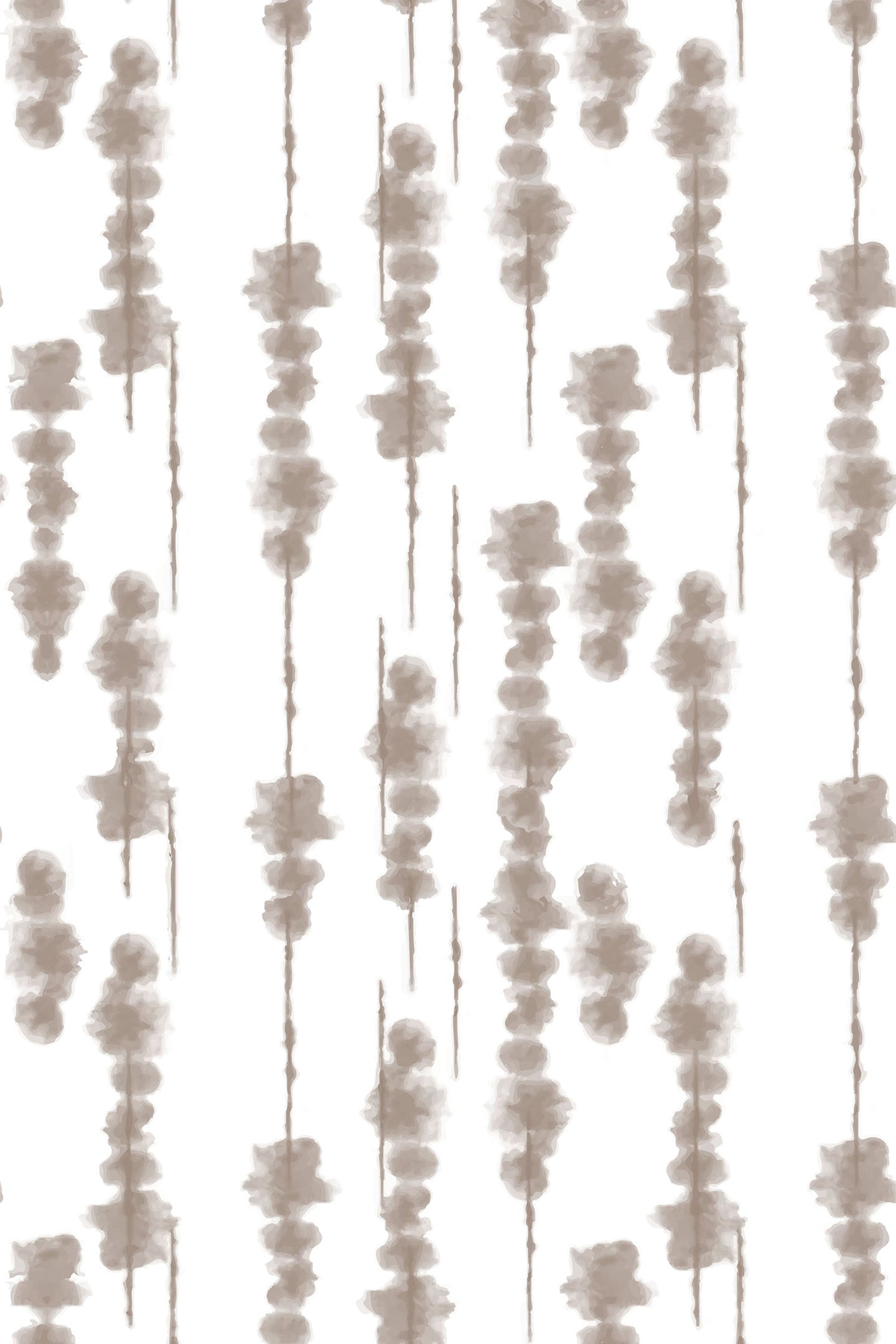 Abstract tree design with vertical lines and soft, cloud-like clusters in neutral tones on a white background, peel and stick removable wallpaper.