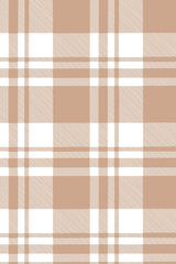 Tan and white plaid pattern with a simple, minimalistic design in a repeated square grid with thin lines and cross-hatch detailing, peel and stick removable wallpaper.