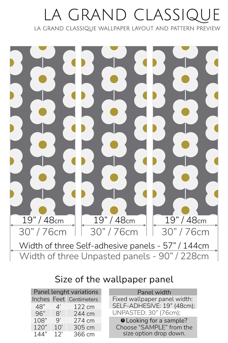 retro flower line peel and stick wallpaper specifiation
