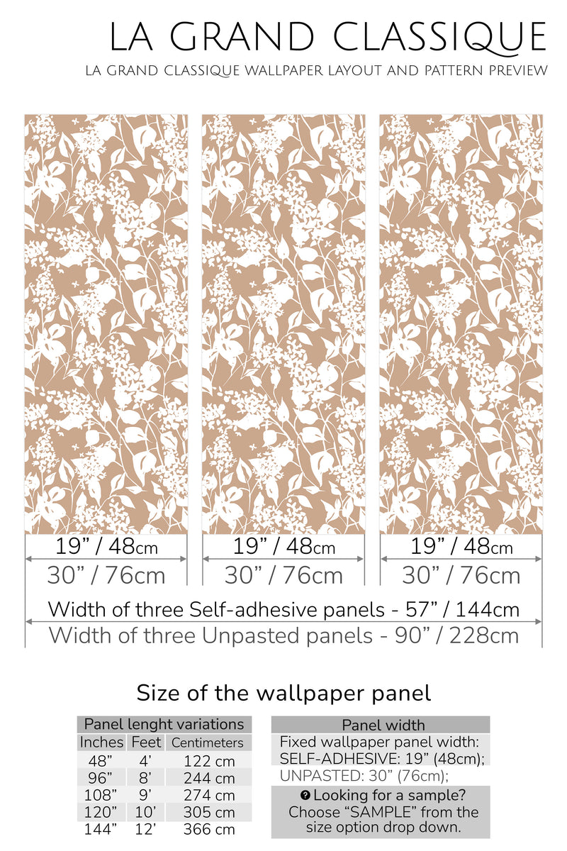 old-school floral peel and stick wallpaper specifiation
