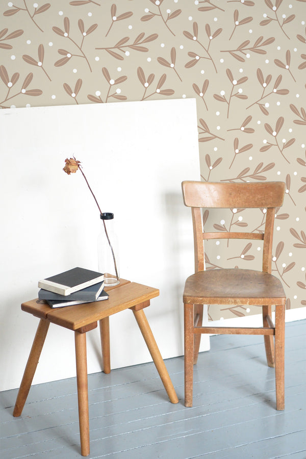 wooden table chair decorative plant blank canvas nursery leaf self adhesive wallpaper