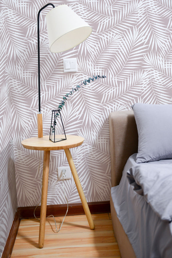 removable wallpaper jungle palm leaf pattern bedroom accent wall simple interior