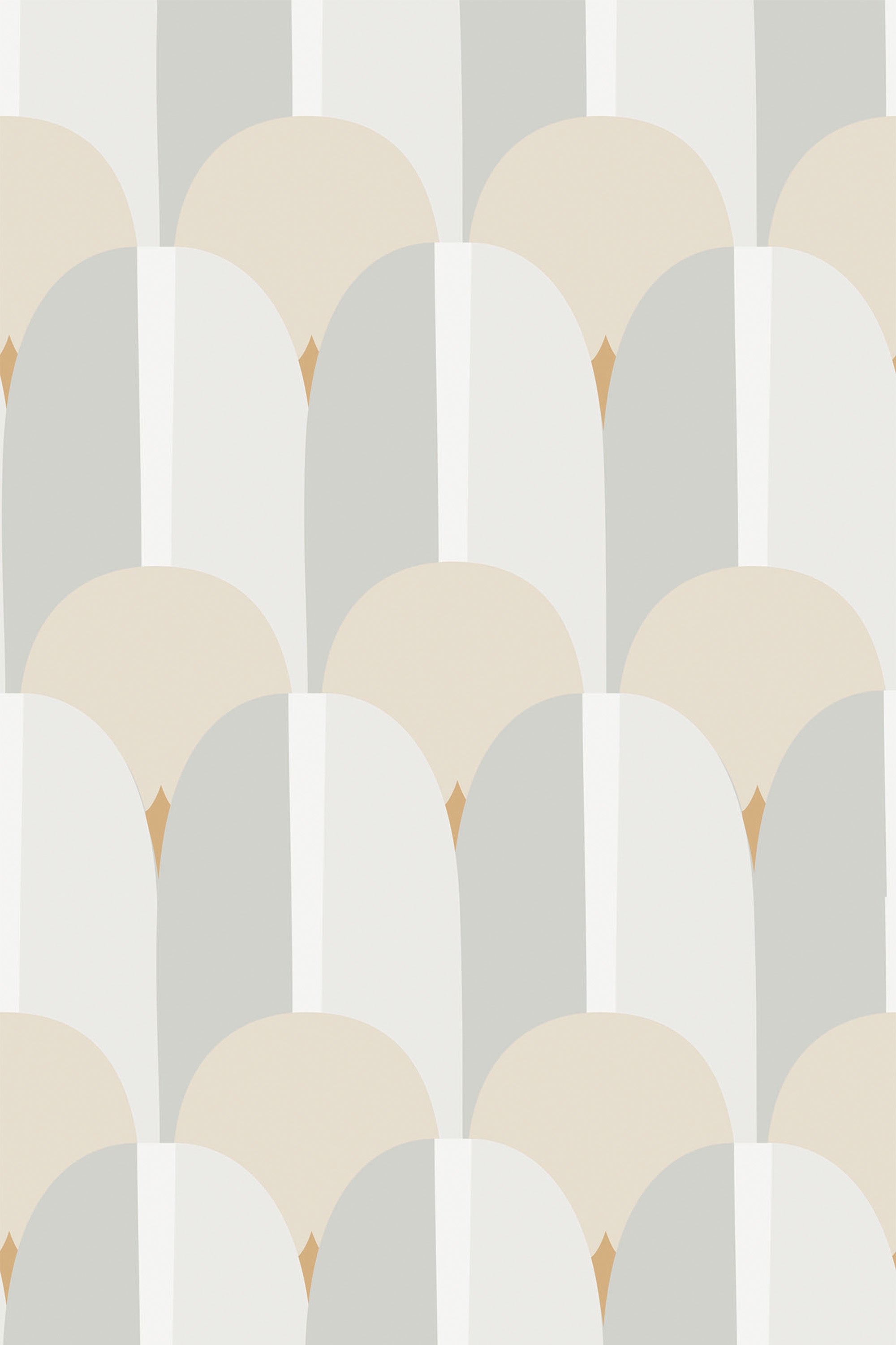 Geometric arcs and triangular peaks in soft pastel shades on a light background, forming an elegant art deco pattern on a peel and stick removable wallpaper.