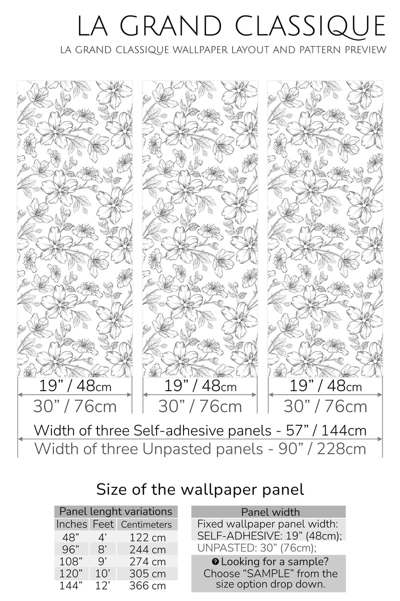 floral nursery peel and stick wallpaper specifiation