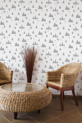 rustic armchairs coffee table lounge geometric mountain pattern interior