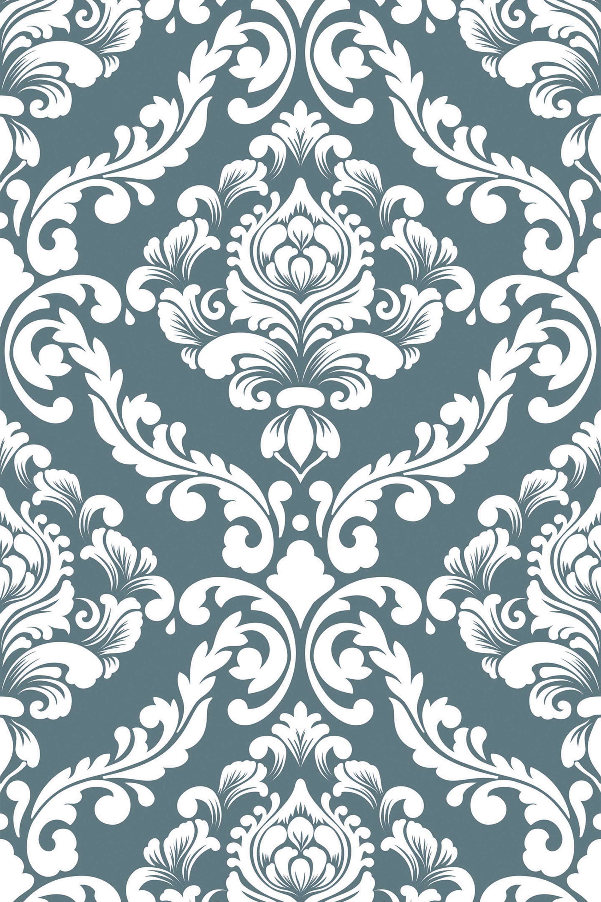 Elegant vintage damask pattern with intricate scrollwork on a teal background, ideal for a sophisticated wall covering, peel and stick removable wallpaper.
