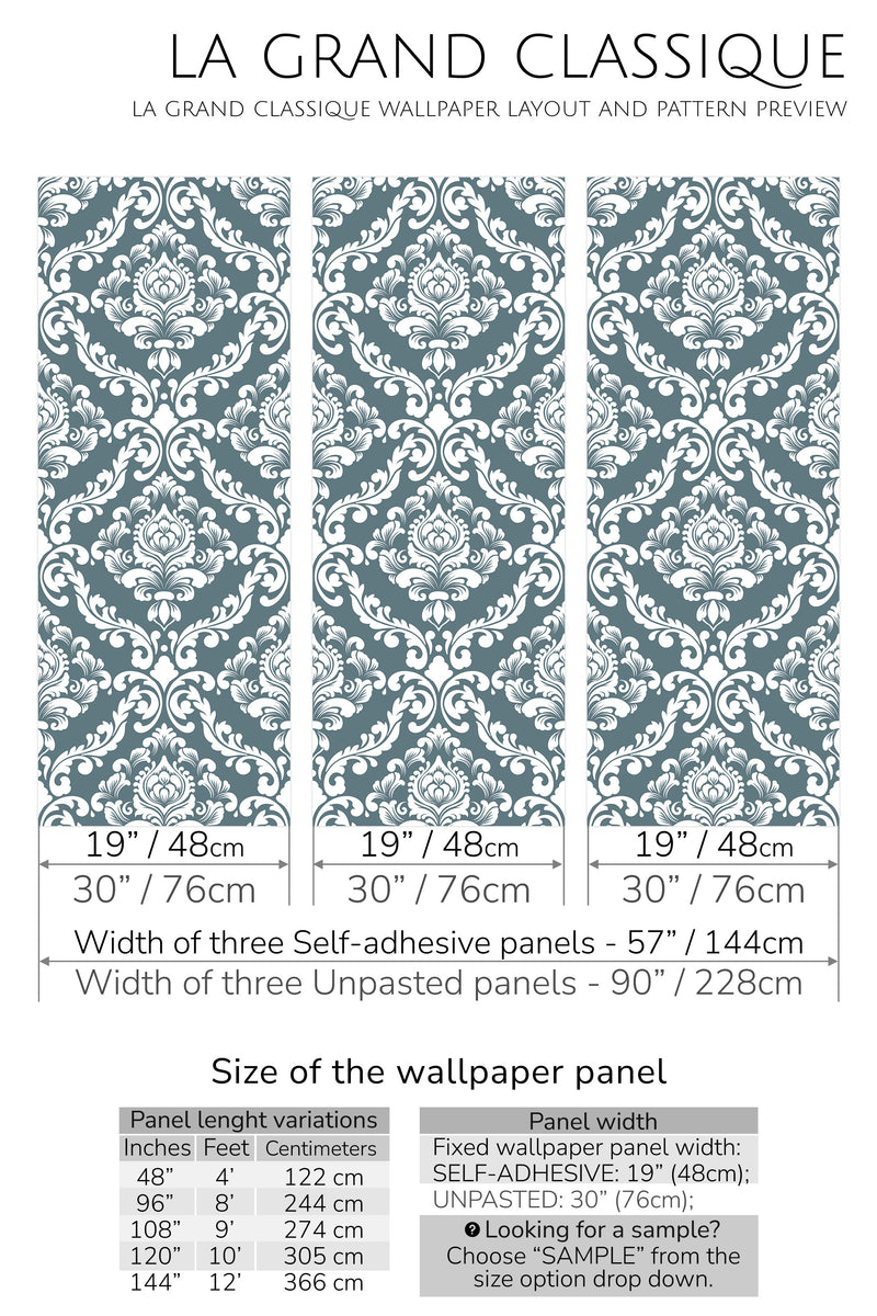 vintage damask pattern peel and stick wallpaper specifiation