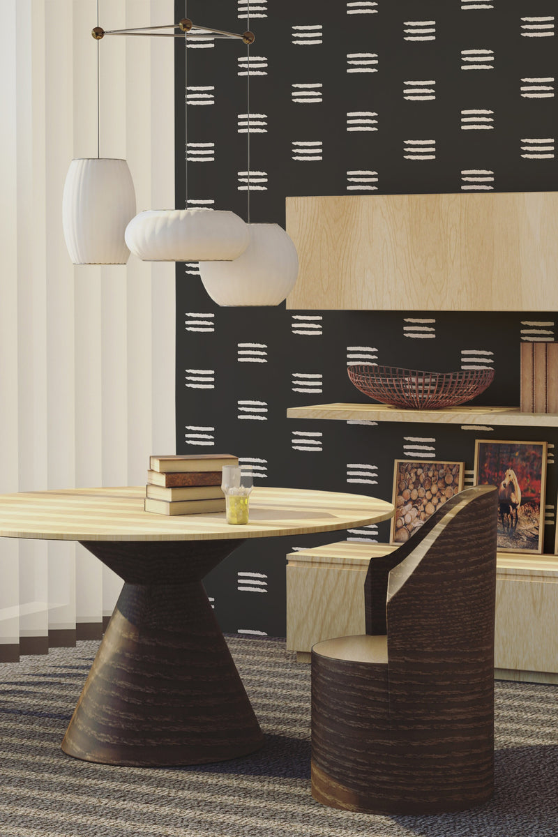 living room dining table wooden furniture light brush stroke stripes wall paper peel and stick