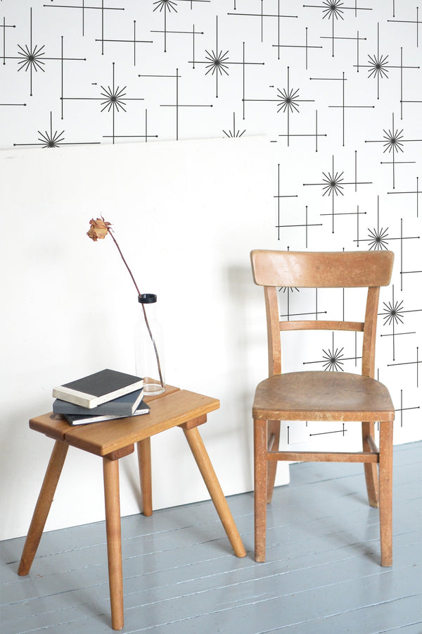 wooden table chair decorative plant blank canvas seamless stars self adhesive wallpaper