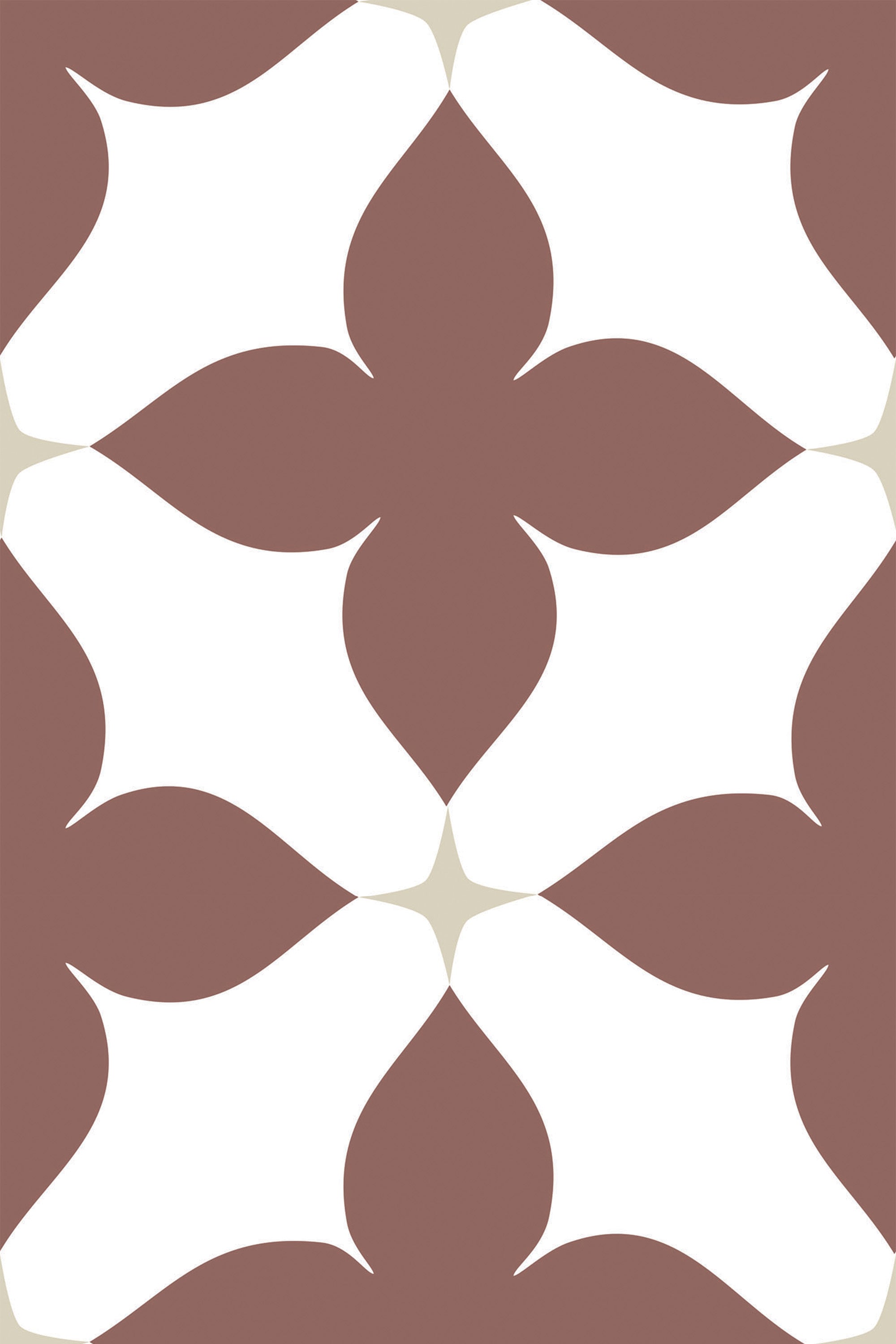 Geometric patterned wallpaper with a white and brown bold tile design, peel and stick removable wallpaper.