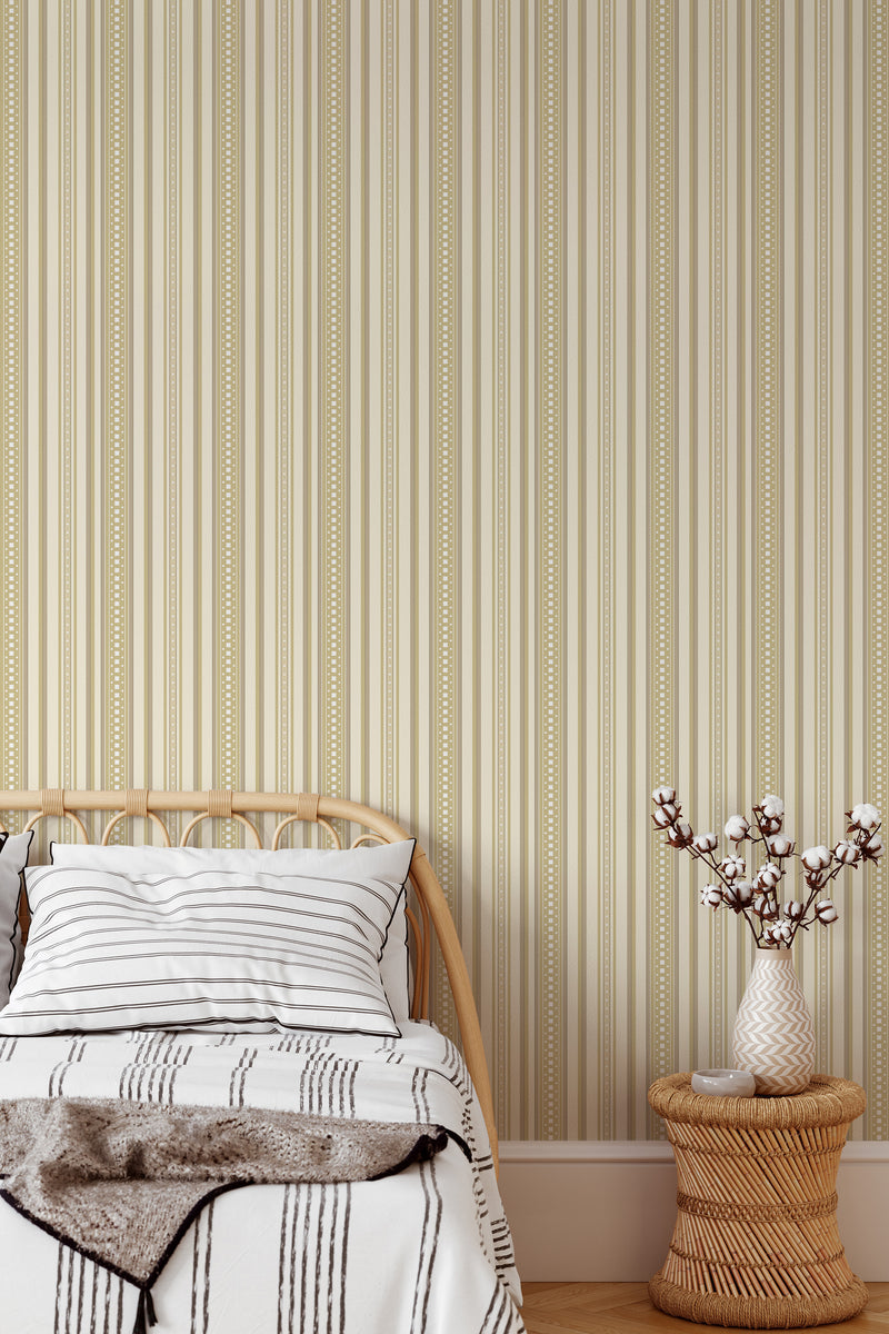 cozy bedroom interior rattan furniture decor retro ethnic stripe accent wall