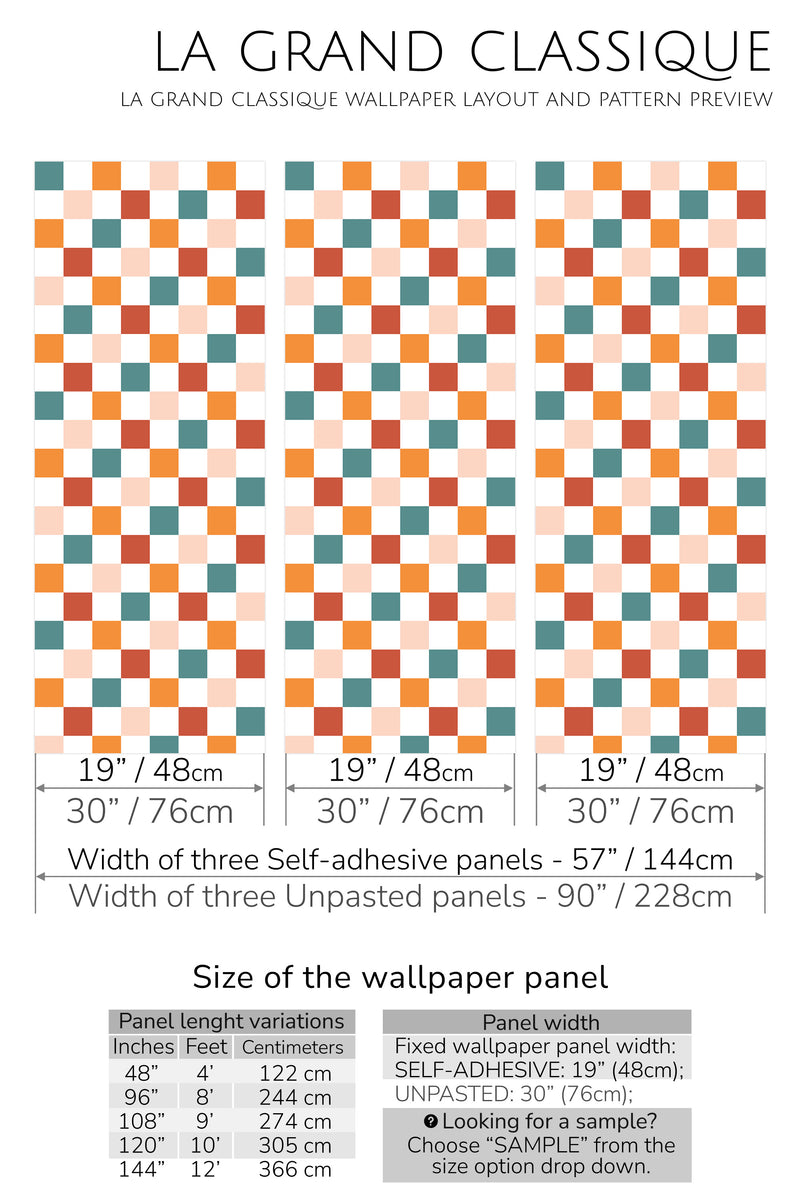 colorful check peel and stick wallpaper specifiation