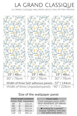 blue seamless floral peel and stick wallpaper specifiation