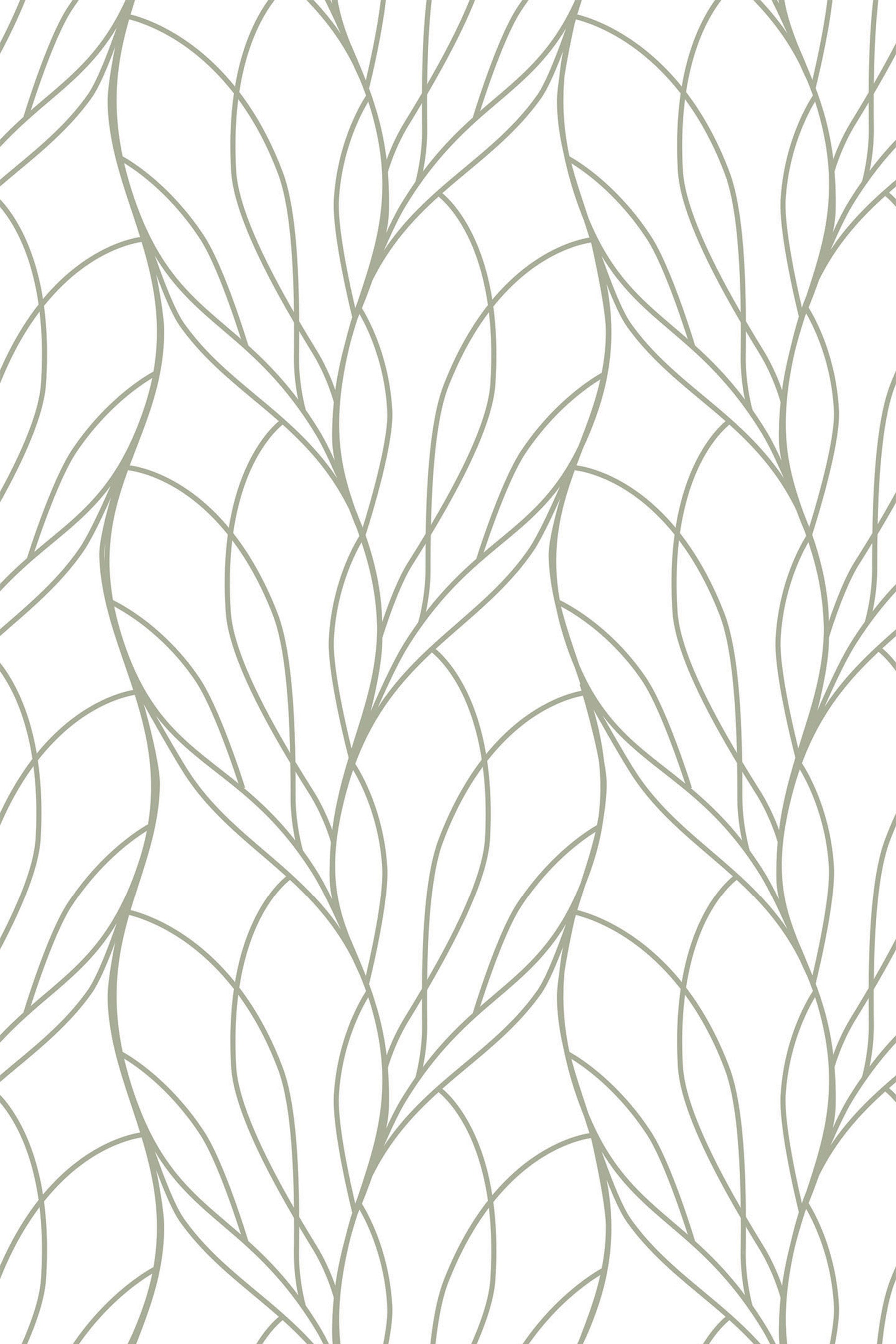 Elegant intertwining wavy lines in a continuous leaf-like pattern on a light background, creating a serene and organic aesthetic for a peel and stick removable wallpaper.