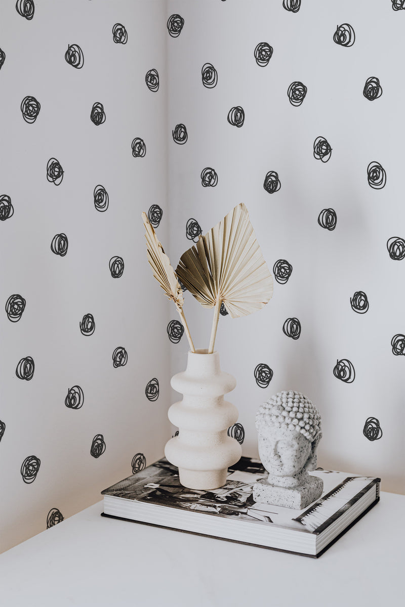 wallpaper for walls hand drawn dots pattern modern sophisticated vase statue home decor