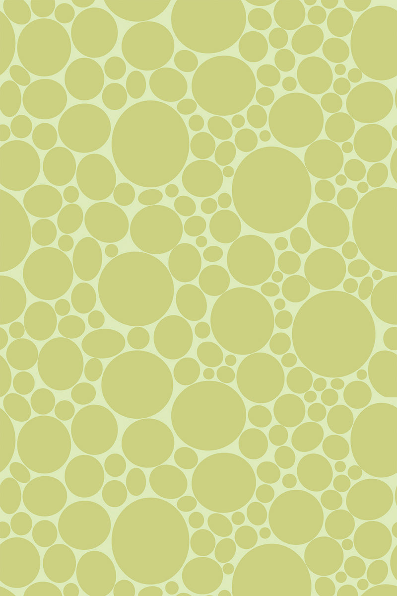 Pattern of overlapping green circles on a lighter green background, varying in size to create a dense, bubble-like effect. Peel and stick removable wallpaper.