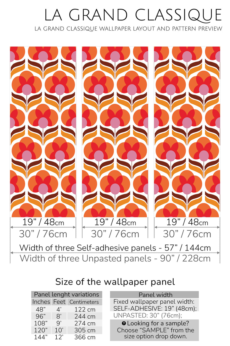 retro flower peel and stick wallpaper specifiation