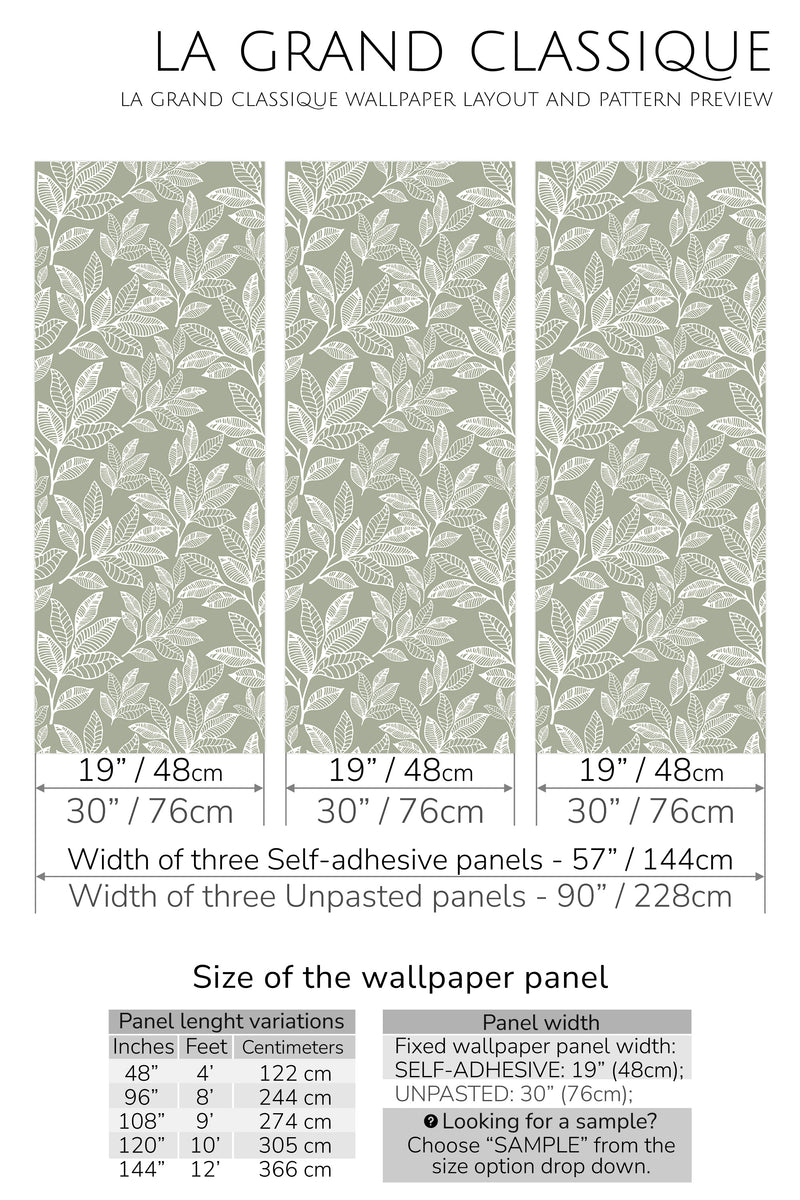 leaf line art peel and stick wallpaper specifiation