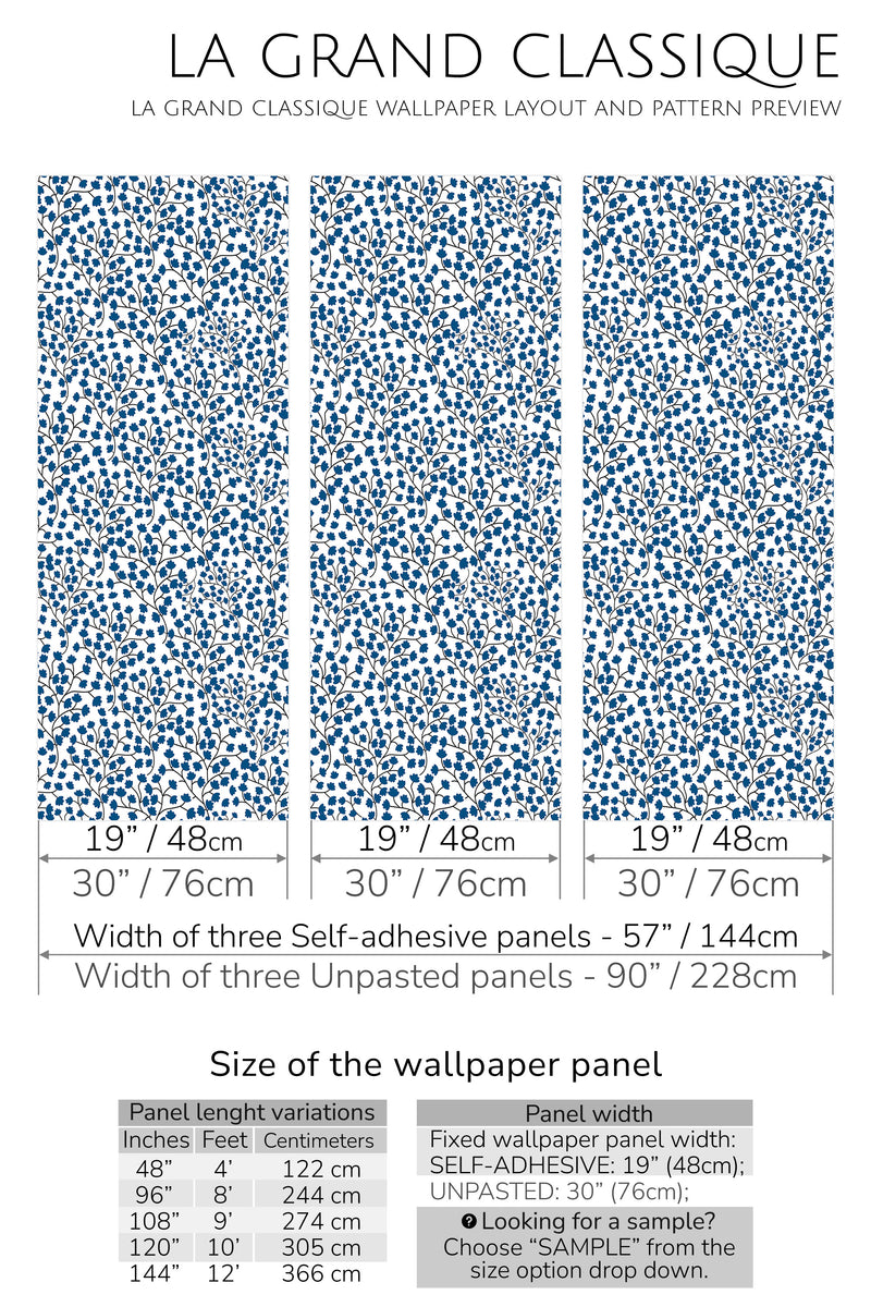 tiny blue floral peel and stick wallpaper specifiation