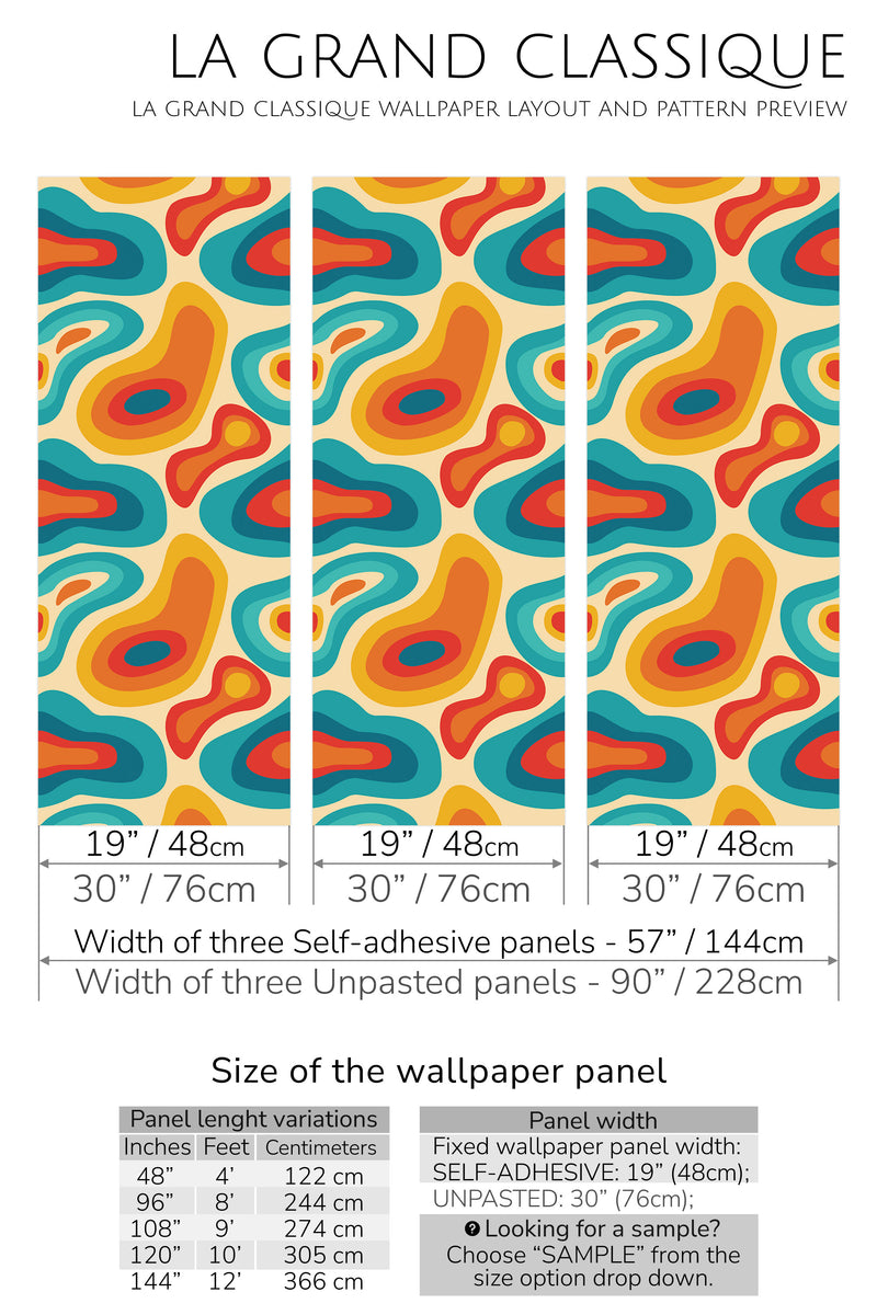 colorful retro shapes peel and stick wallpaper specifiation