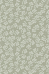 Small white flowers scattered across a muted green background, creating a delicate and subtle pattern for a peel and stick removable wallpaper.