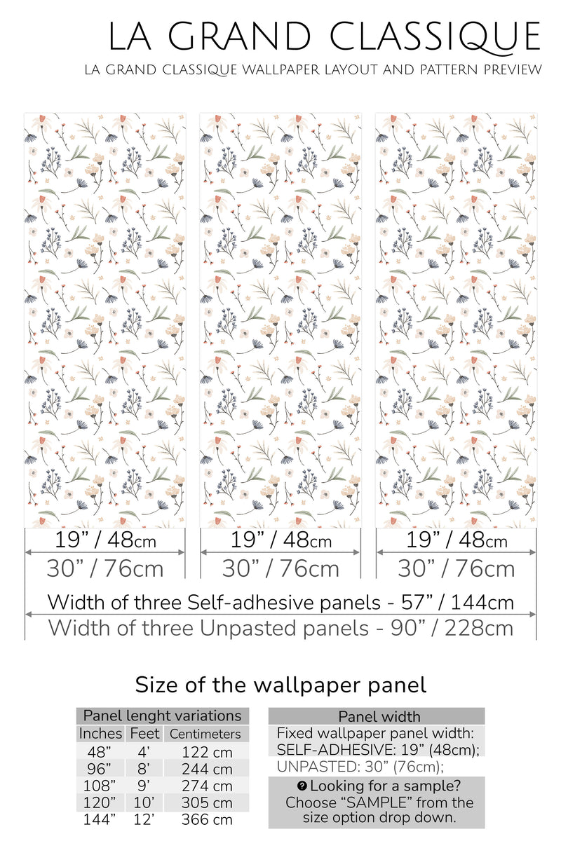 light watercolor floral peel and stick wallpaper specifiation