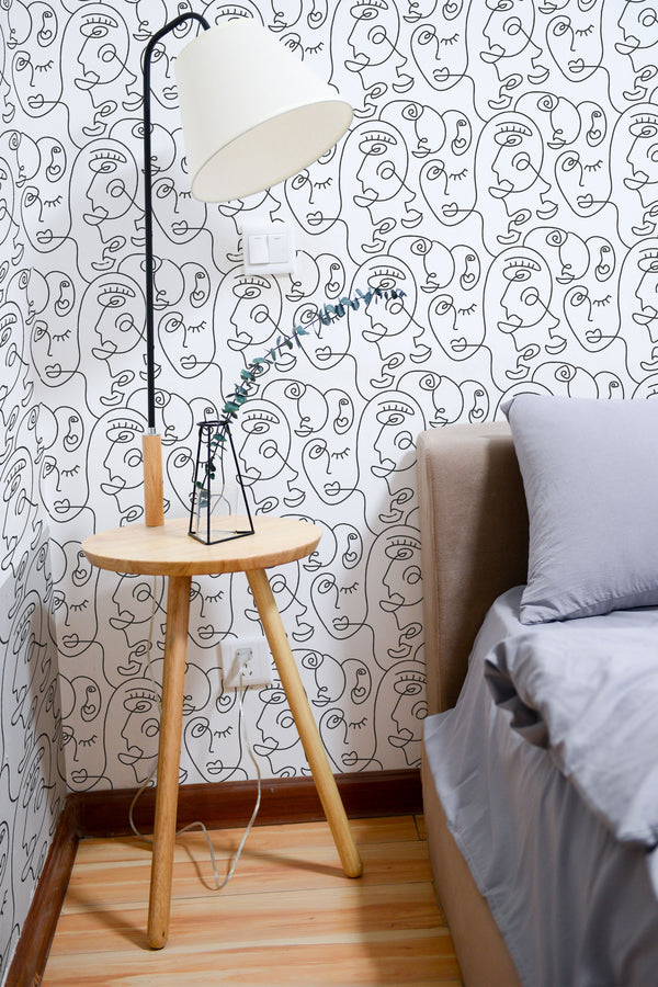 removable wallpaper face line art pattern bedroom accent wall simple interior