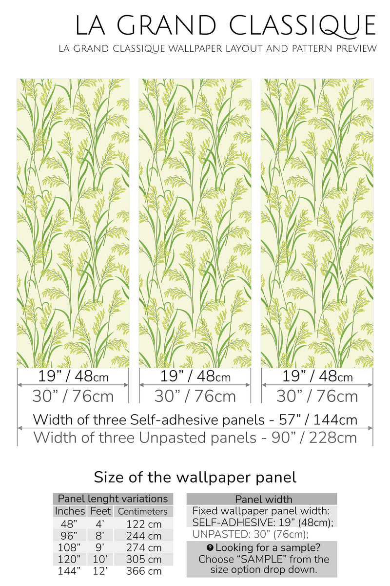 rice plant peel and stick wallpaper specifiation