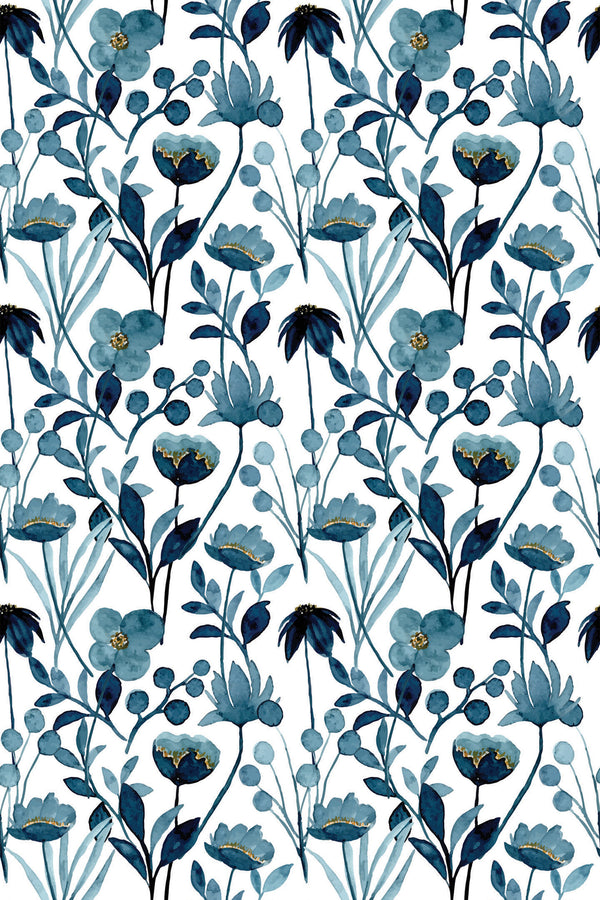 blue watercolor floral wallpaper pattern repeat