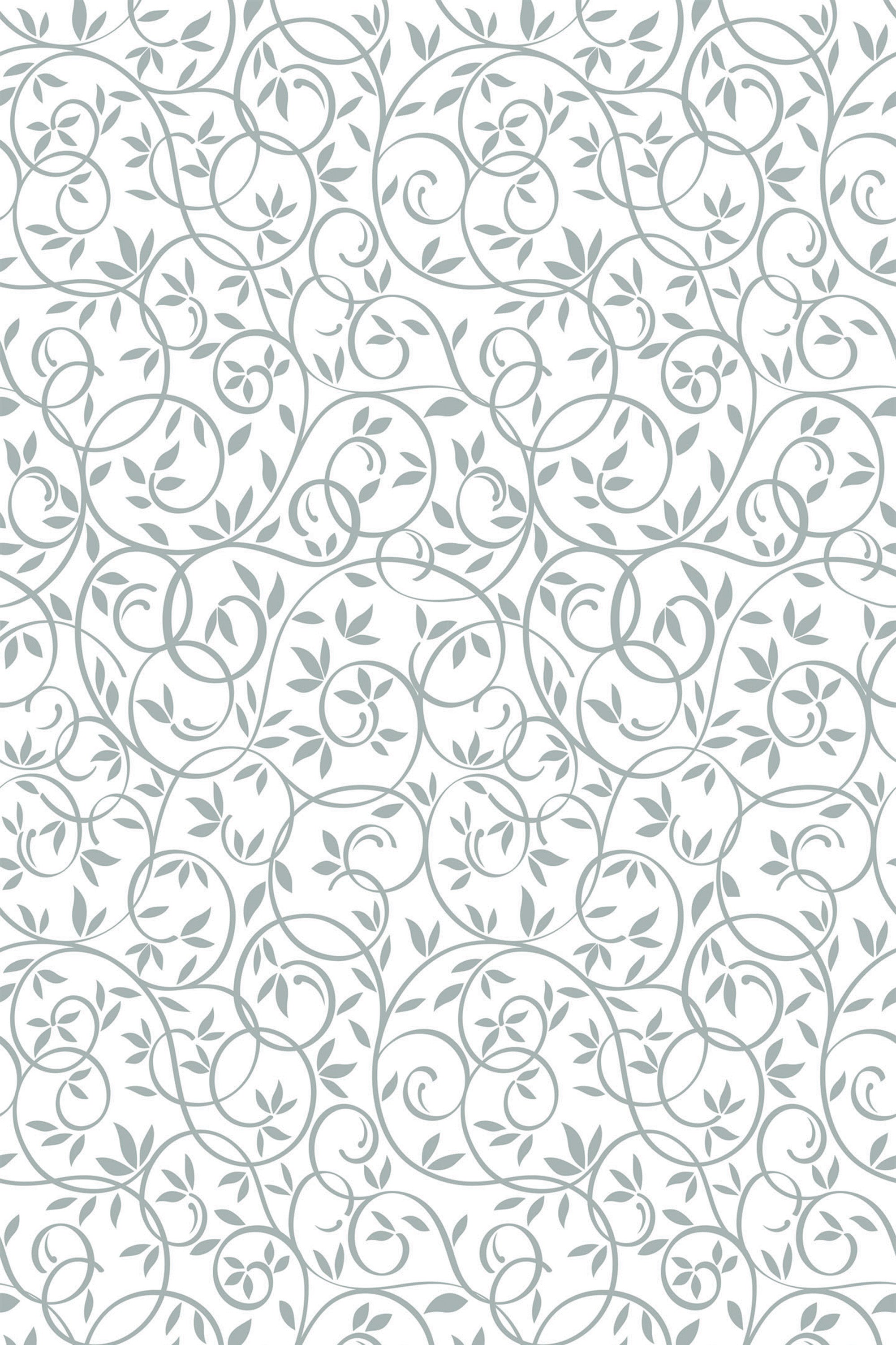Ornate floral and vine pattern in soft grey tones on a white background, giving an elegant, timeless look to this peel and stick removable wallpaper.