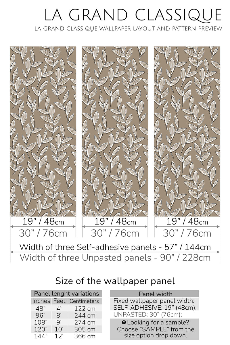 neutral leaf peel and stick wallpaper specifiation
