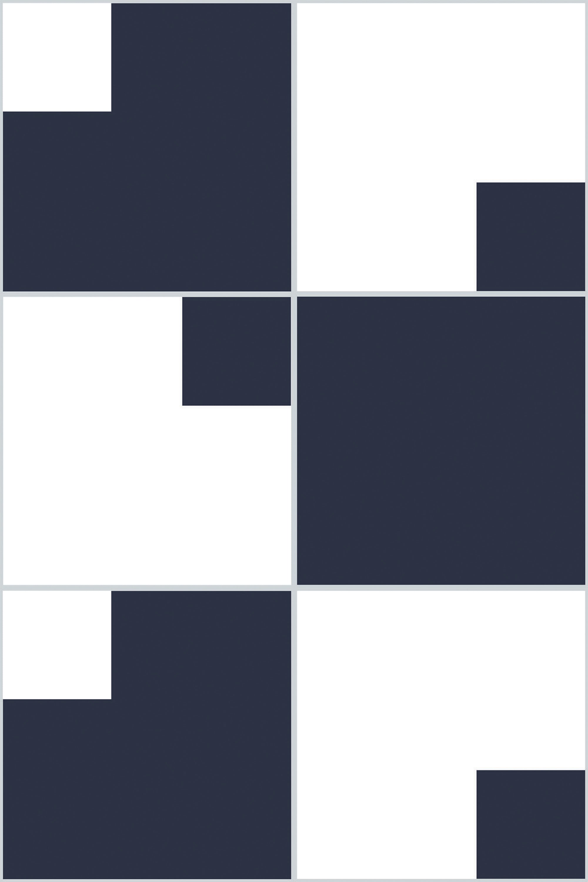 Geometric design with black, white, and gray squares and rectangles in a modern layout, peel and stick removable wallpaper.