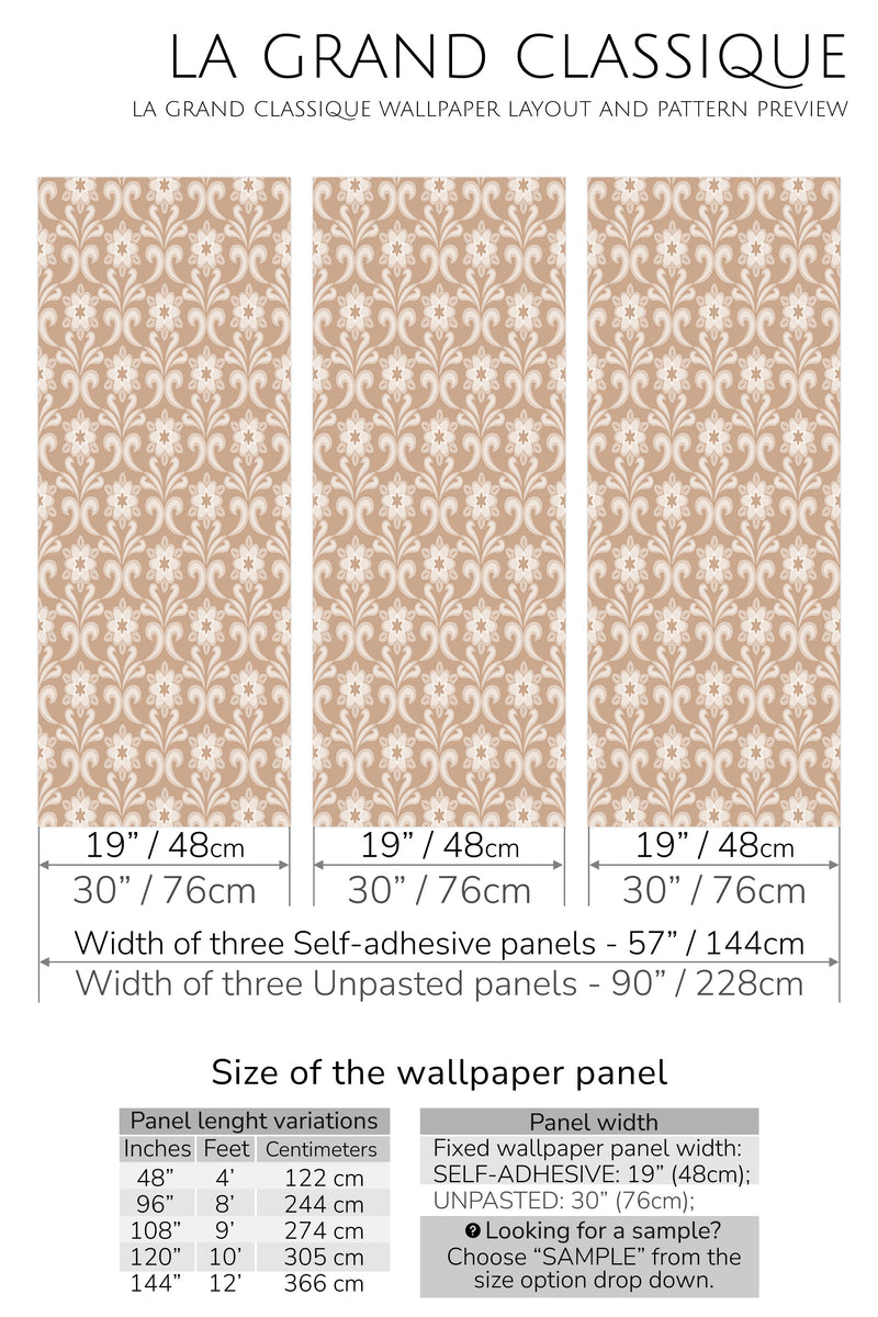 retro damask peel and stick wallpaper specifiation