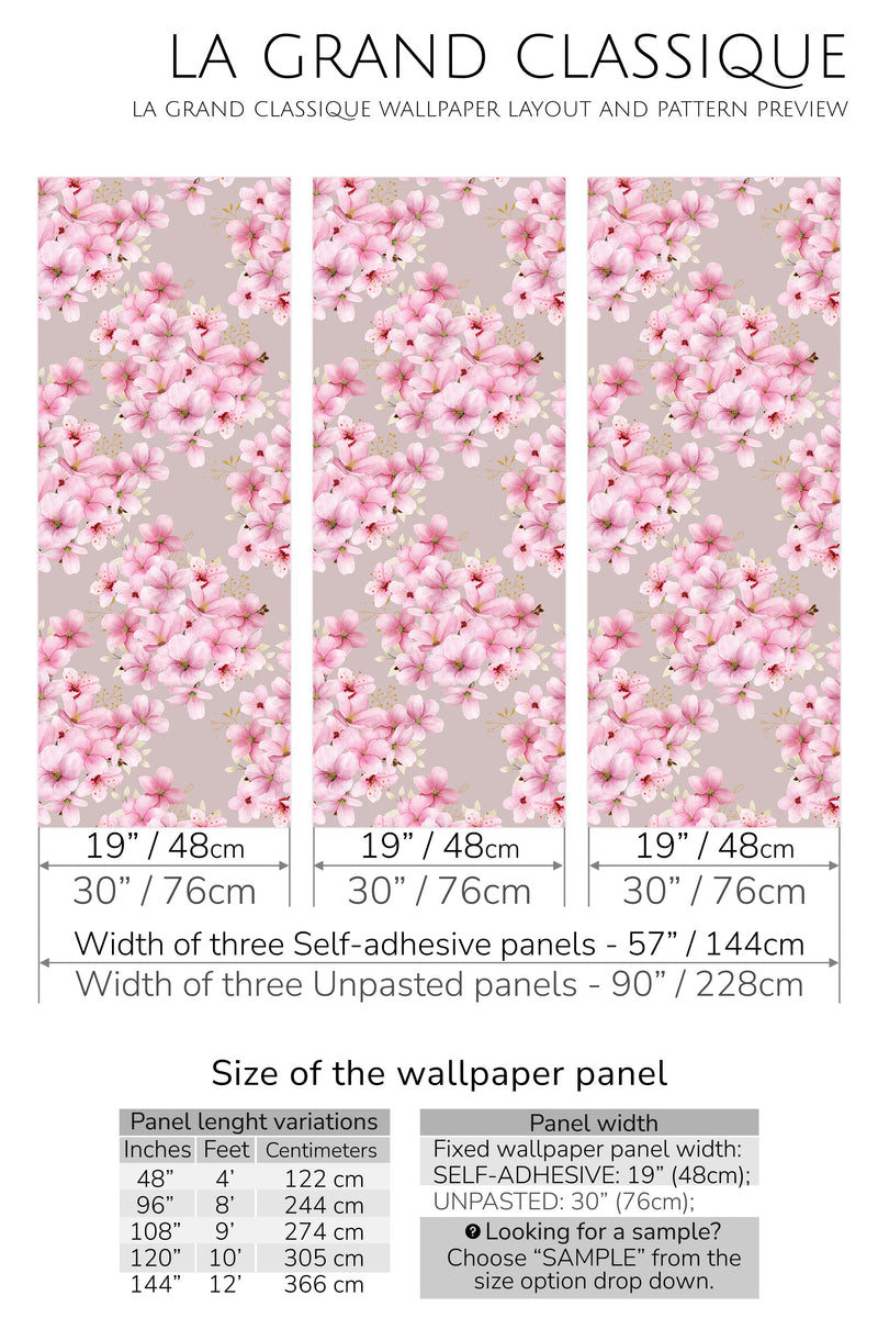 cherry blossom peel and stick wallpaper specifiation