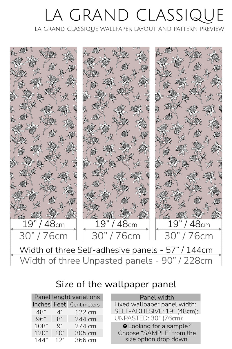 floral line peel and stick wallpaper specifiation