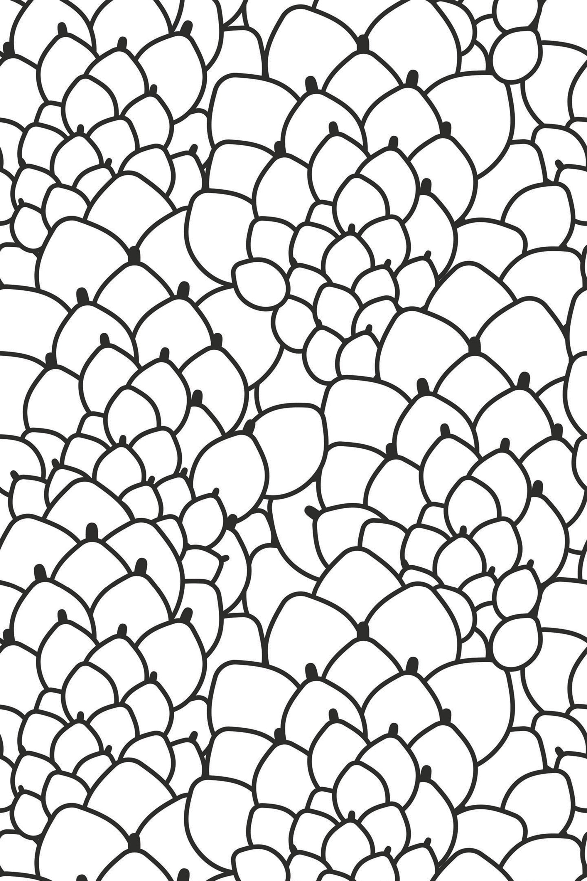 Black and white pattern with stylized, overlapping shapes resembling peacock tail feathers. The design is intricate with a modern, abstract aesthetic. Peel and stick removable wallpaper.