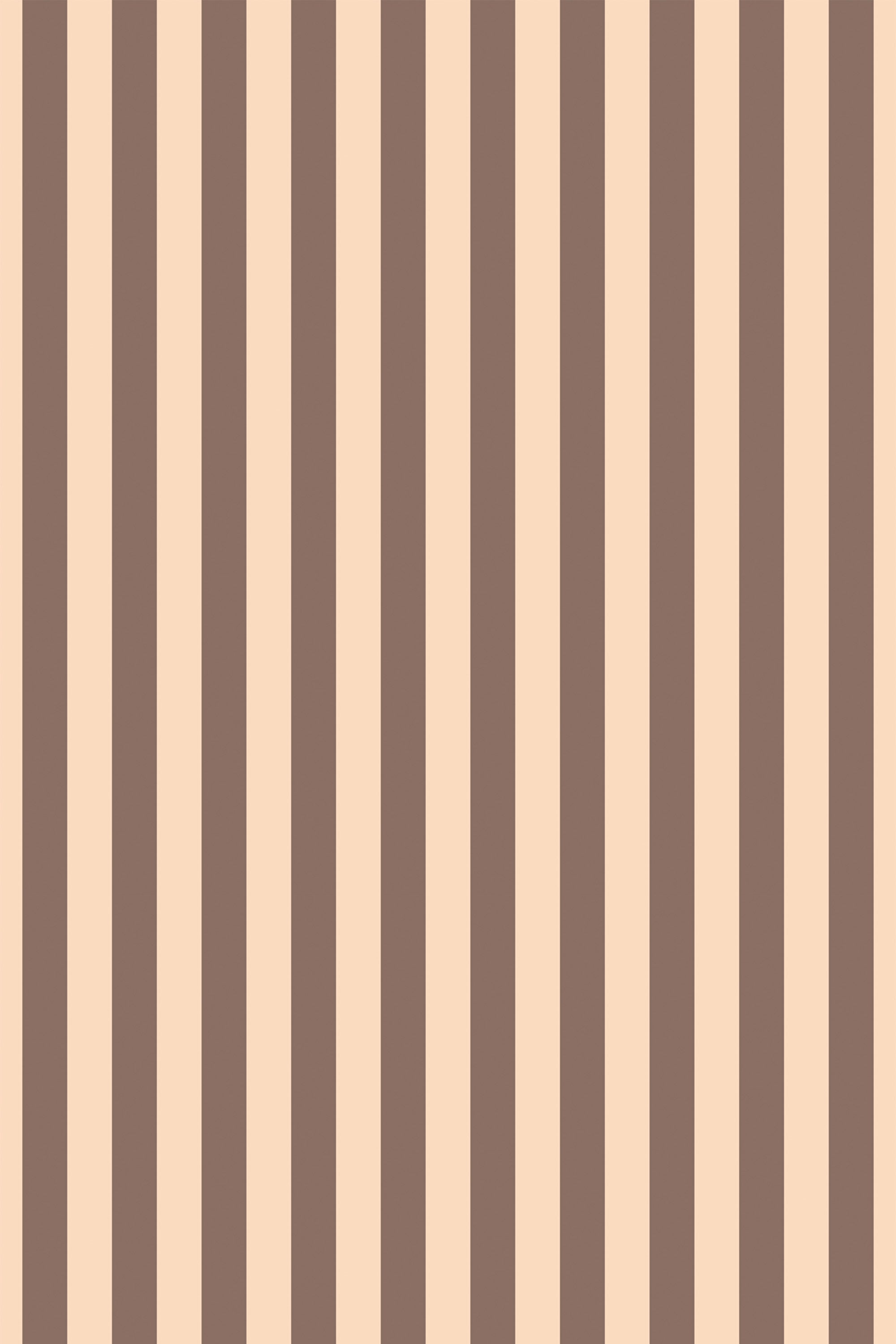 Alternating vertical stripes in beige and brown, evenly spaced, creating a simple, minimalist pattern. Peel and stick removable wallpaper.