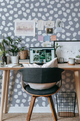 modern home office desk plants posters computer brush dots stick on wallpaper