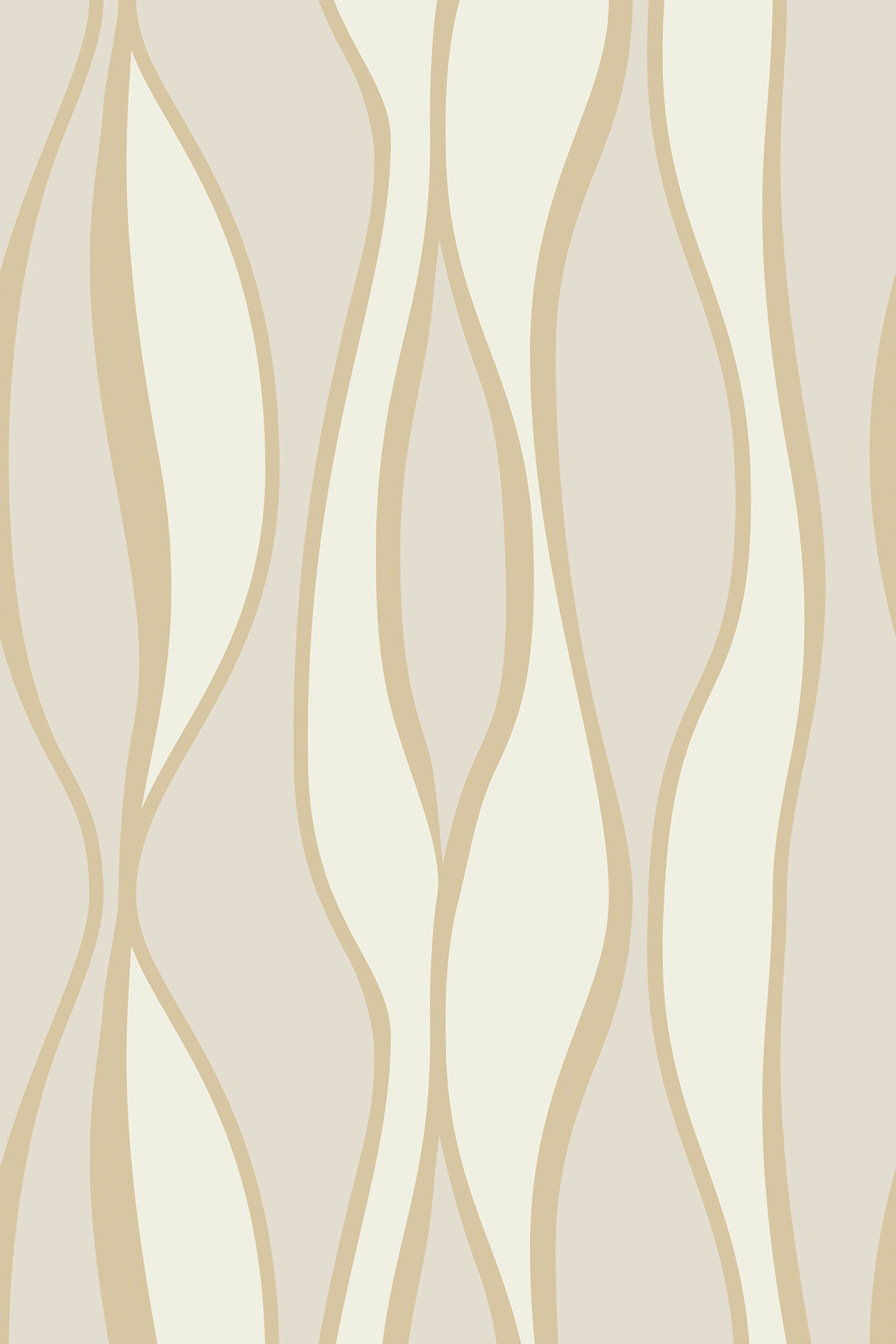 Flowing wavy beige and cream lines on a soft background create an elegant and modern geometric pattern, peel and stick removable wallpaper.