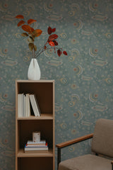 self-adhesive wallpaper vintage space pattern bookshelf armchair decorative plant interior