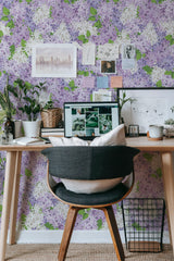 modern home office desk plants posters computer lilac stick on wallpaper