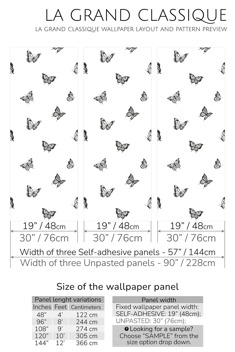 minimal butterfly peel and stick wallpaper specifiation