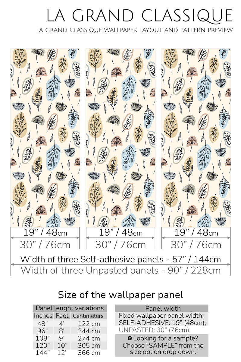 colorful boho leaves peel and stick wallpaper specifiation