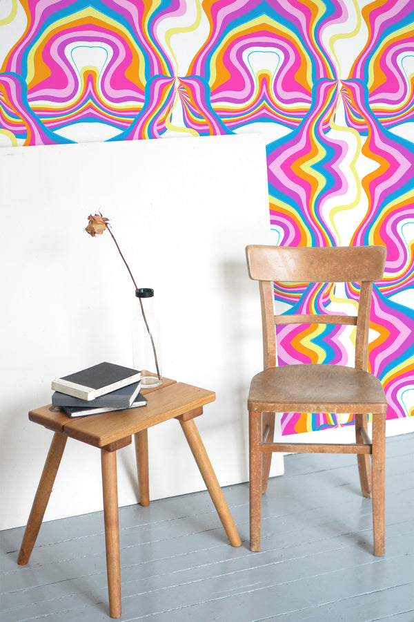 wooden table chair decorative plant blank canvas funky psychedelic self adhesive wallpaper