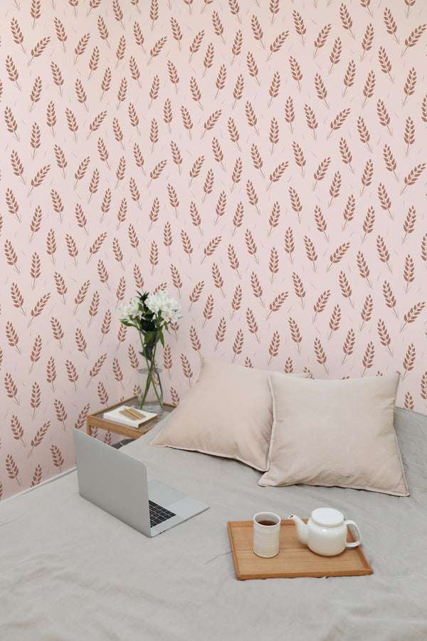 temporary wallpaper bakery pattern cozy romantic bedroom interior