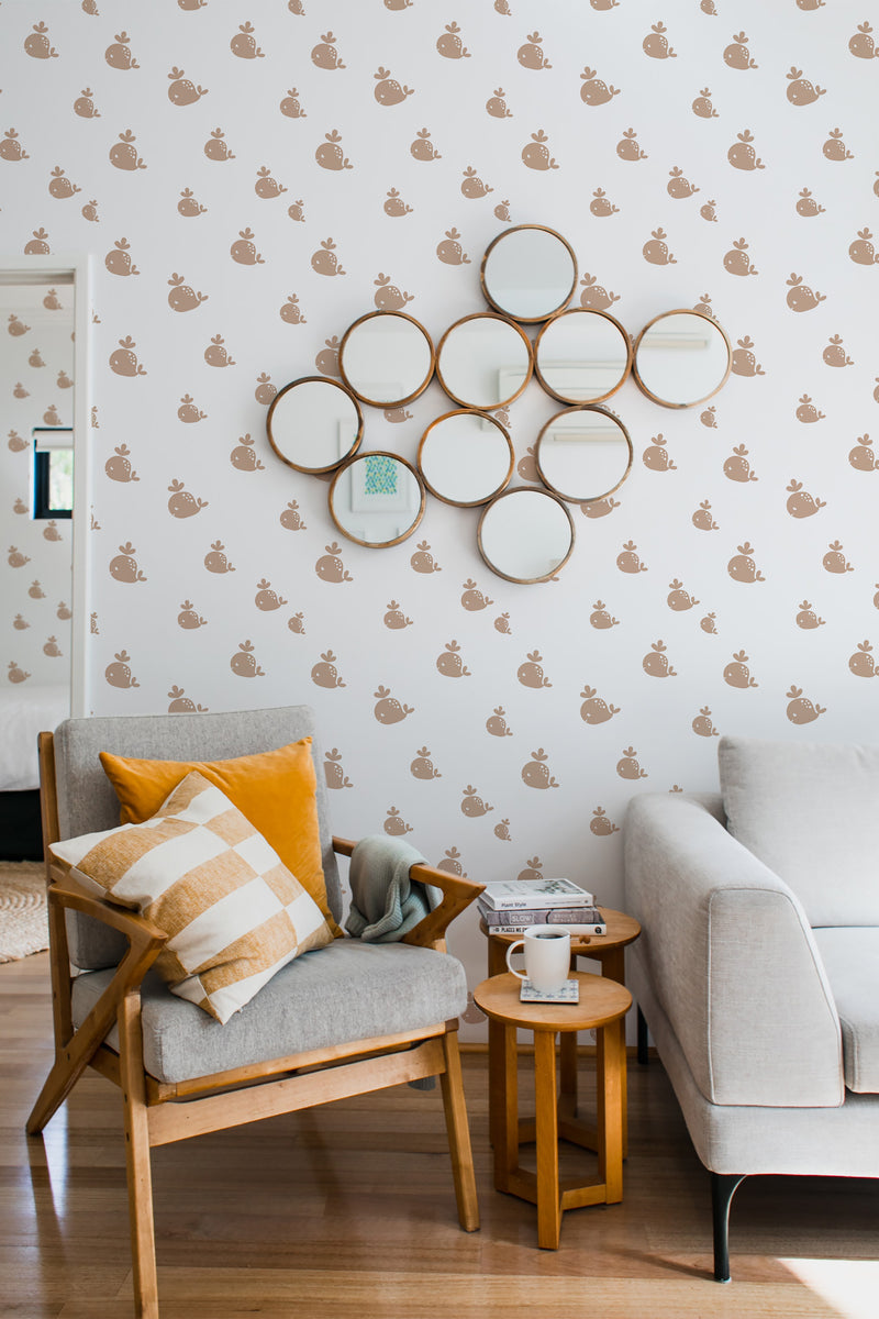 living room cozy sofa armchair pillows decor small whale peel stick wallpaper