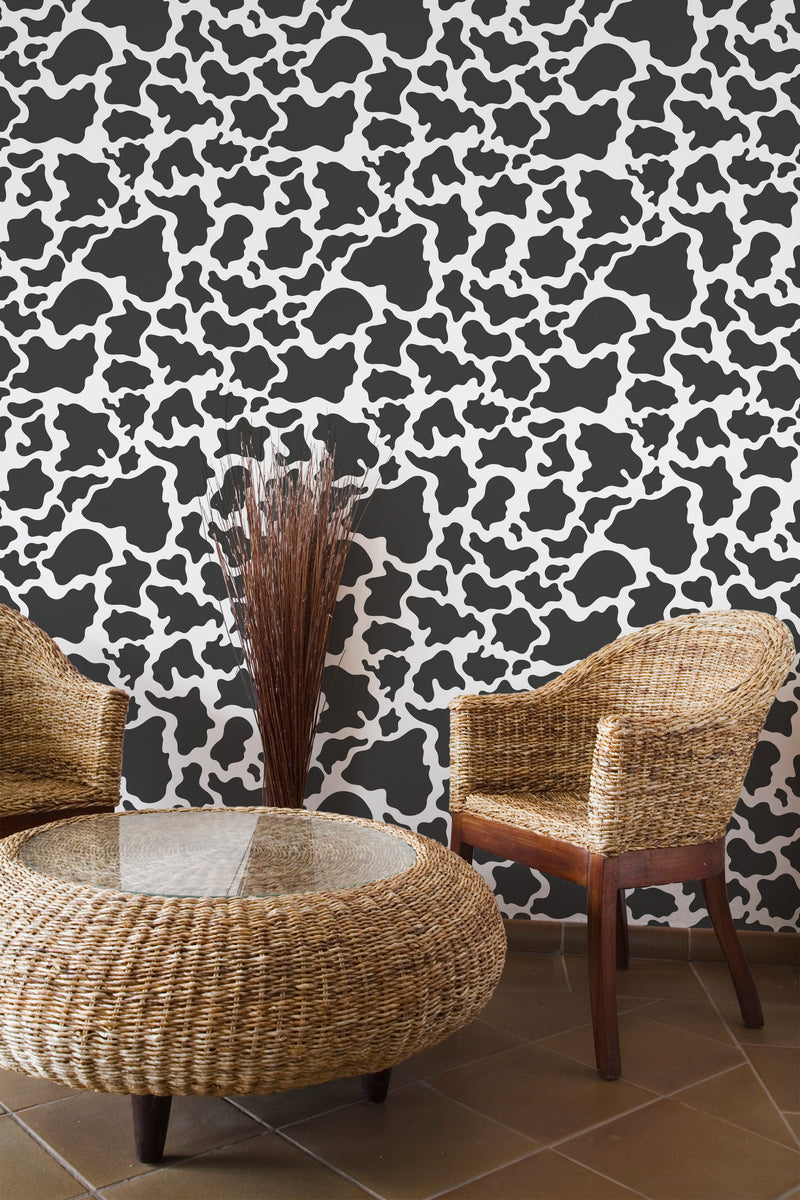 Black and White Leopard Print Peel and Stick Wallpaper Sample - 19′′x19′′, PVC-Free