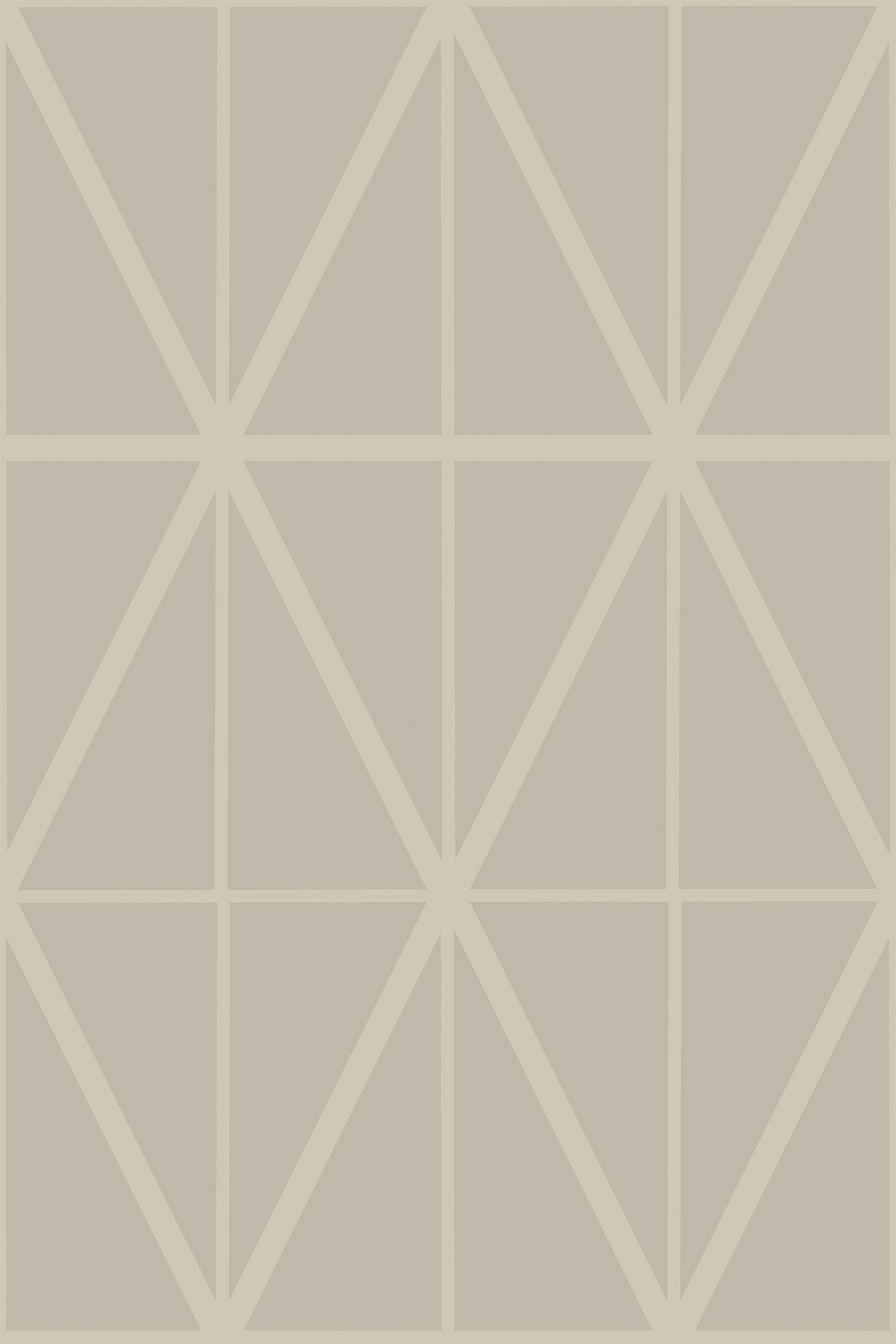Geometric beige and light gray triangles form a repeated diamond pattern on a neutral background, offering a clean, modern look, peel and stick removable wallpaper.