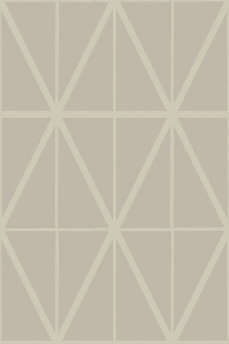 Geometric beige and light gray triangles form a repeated diamond pattern on a neutral background, offering a clean, modern look, peel and stick removable wallpaper.